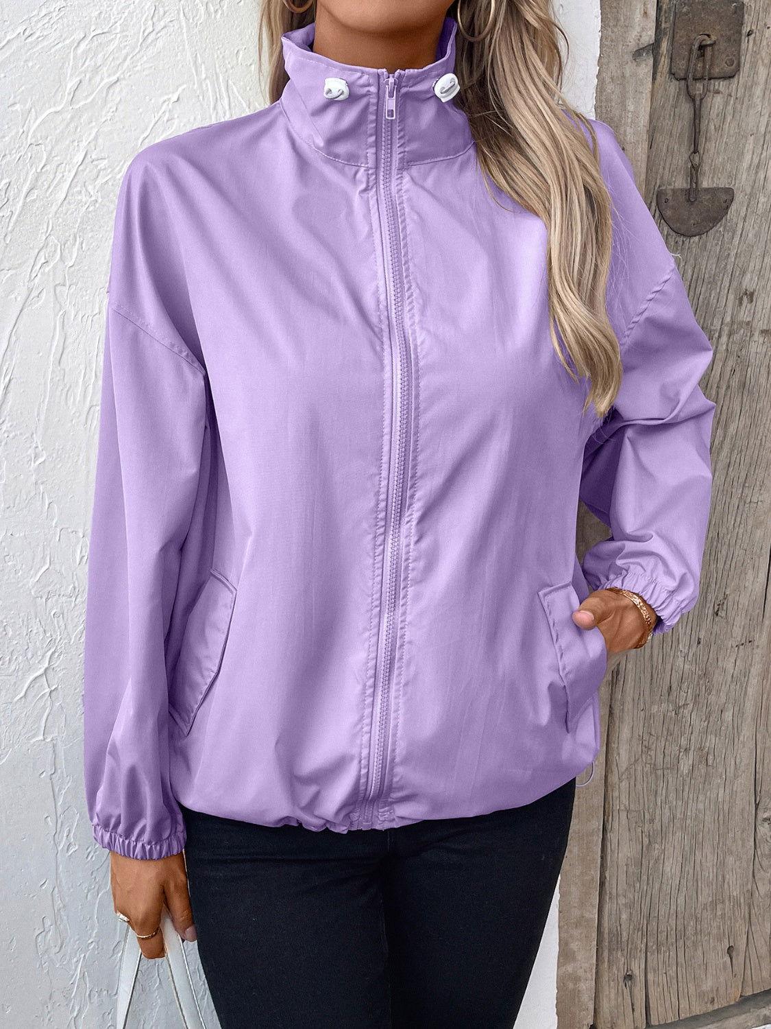 Ivy Lane Pocketed Zip Up Long Sleeve Jacket - Clothes For Her Online Store