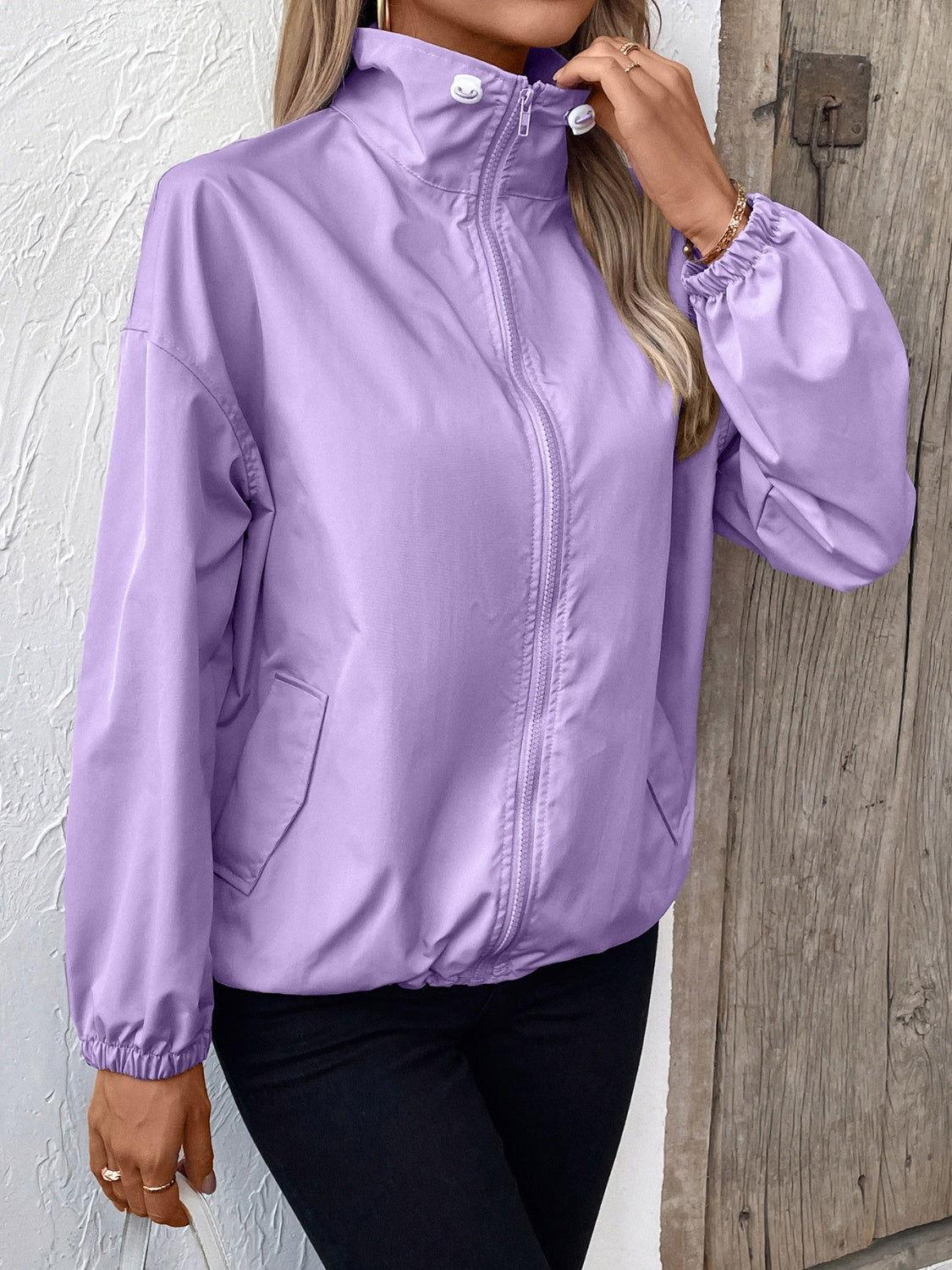 Ivy Lane Pocketed Zip Up Long Sleeve Jacket - Clothes For Her Online Store