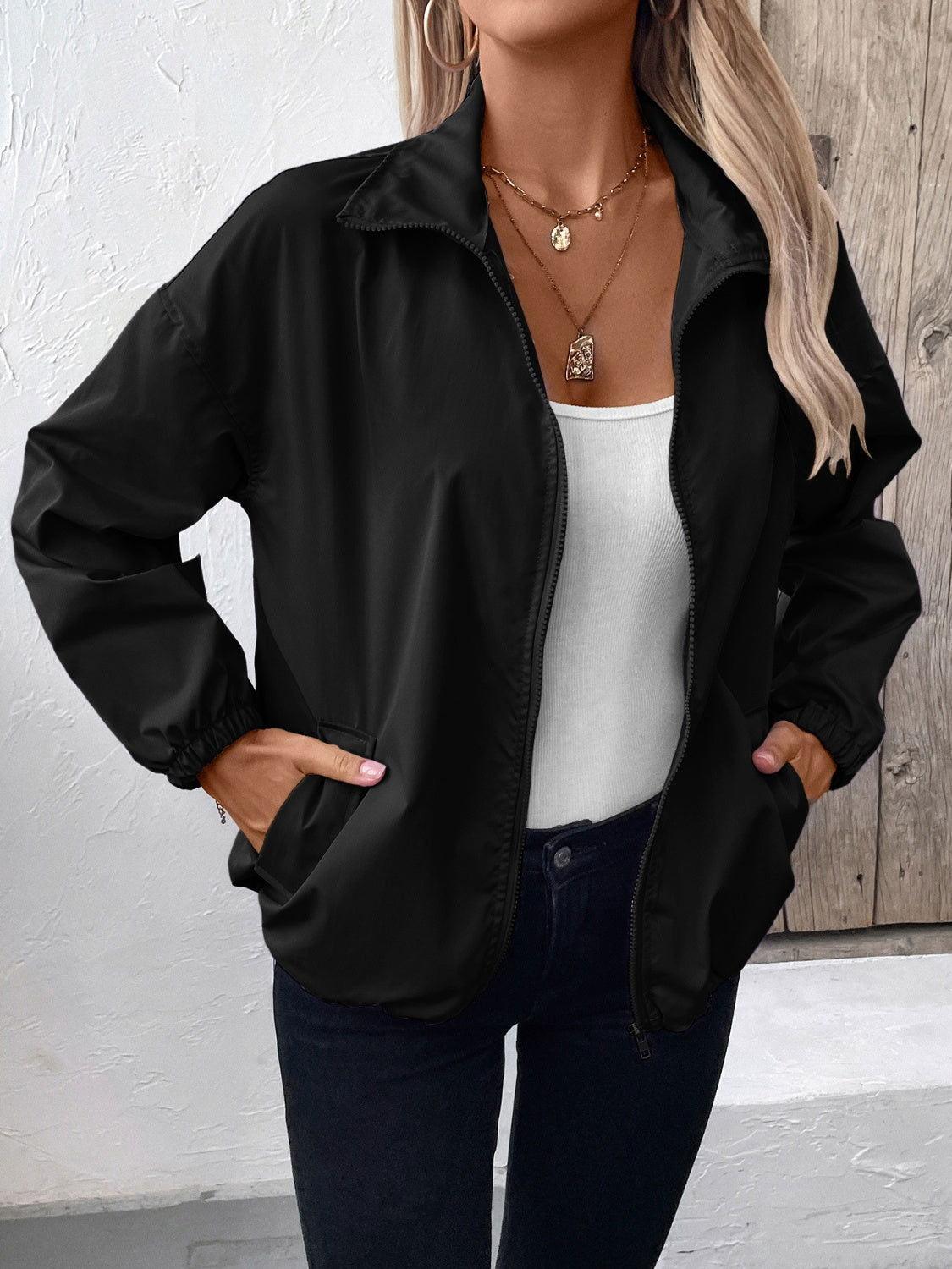 Ivy Lane Pocketed Zip Up Long Sleeve Jacket - Clothes For Her Online Store