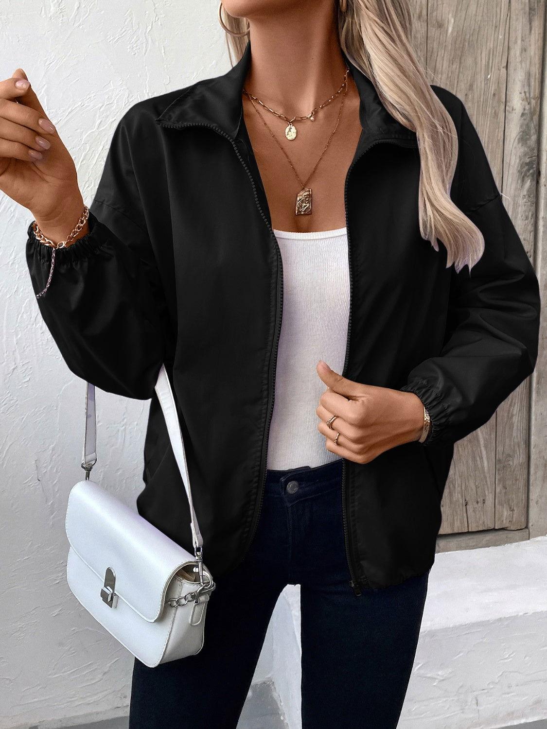 Ivy Lane Pocketed Zip Up Long Sleeve Jacket - Clothes For Her Online Store