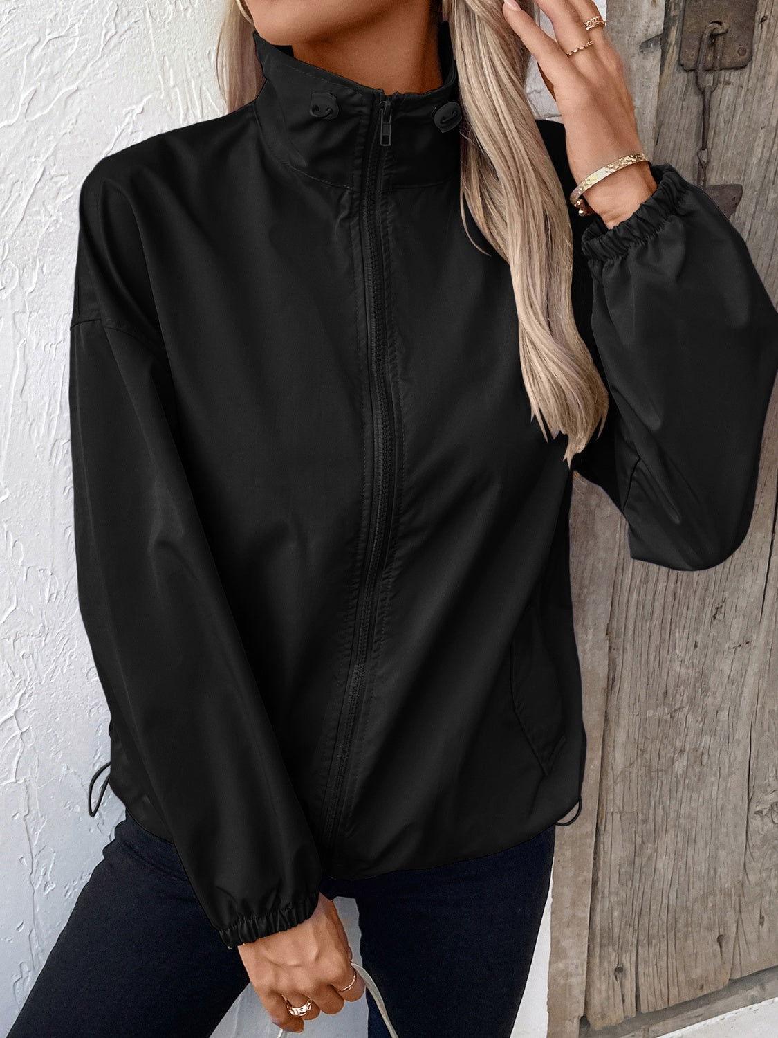 Ivy Lane Pocketed Zip Up Long Sleeve Jacket - Clothes For Her Online Store
