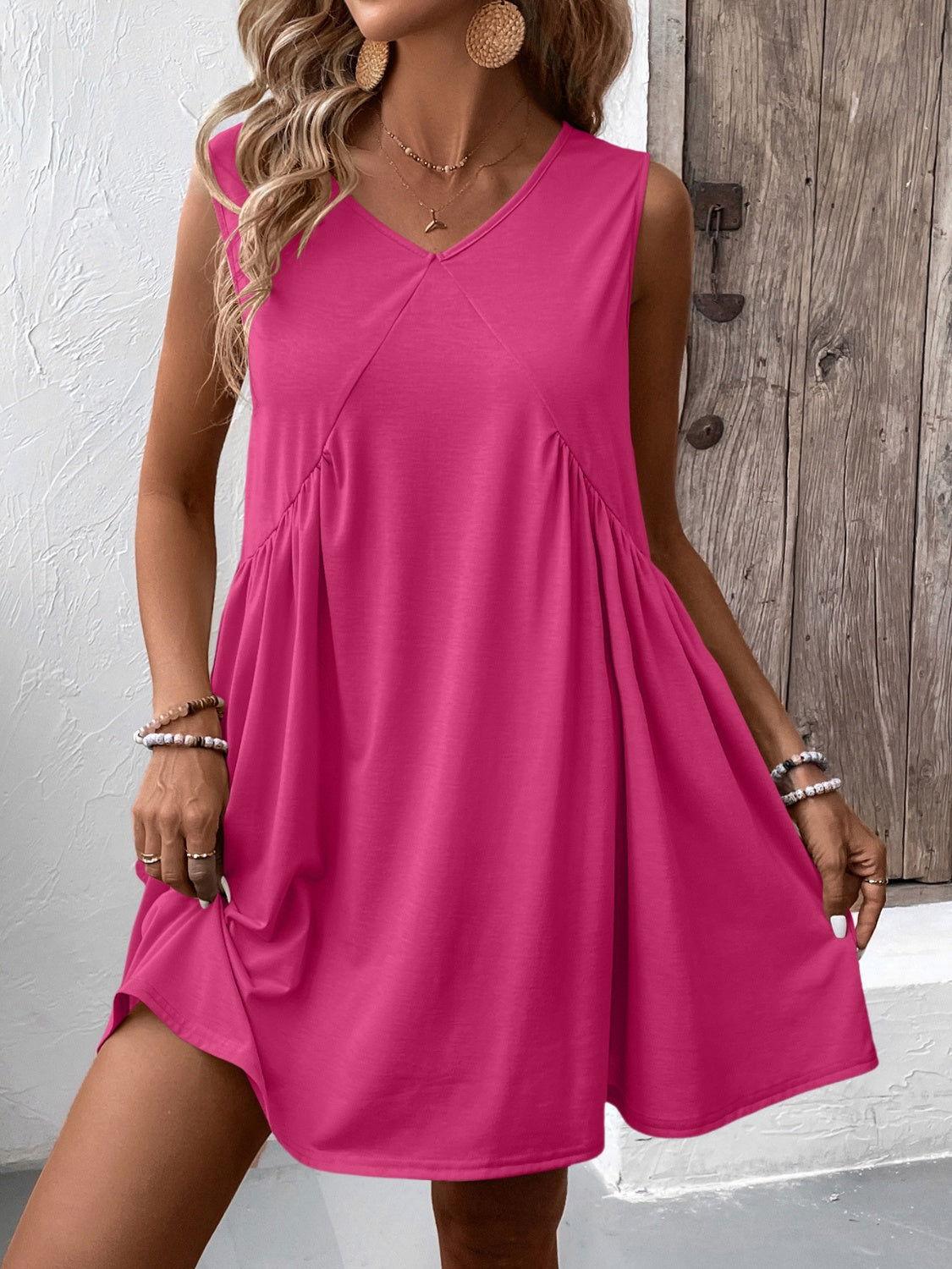 Ivy Lane Ruched V-Neck Sleeveless Mini Dress