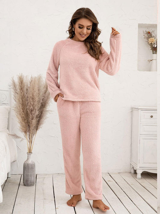 Ivy Lane Teddy Long Sleeve Top and Pants Lounge Set - Clothes For Her Online Store
