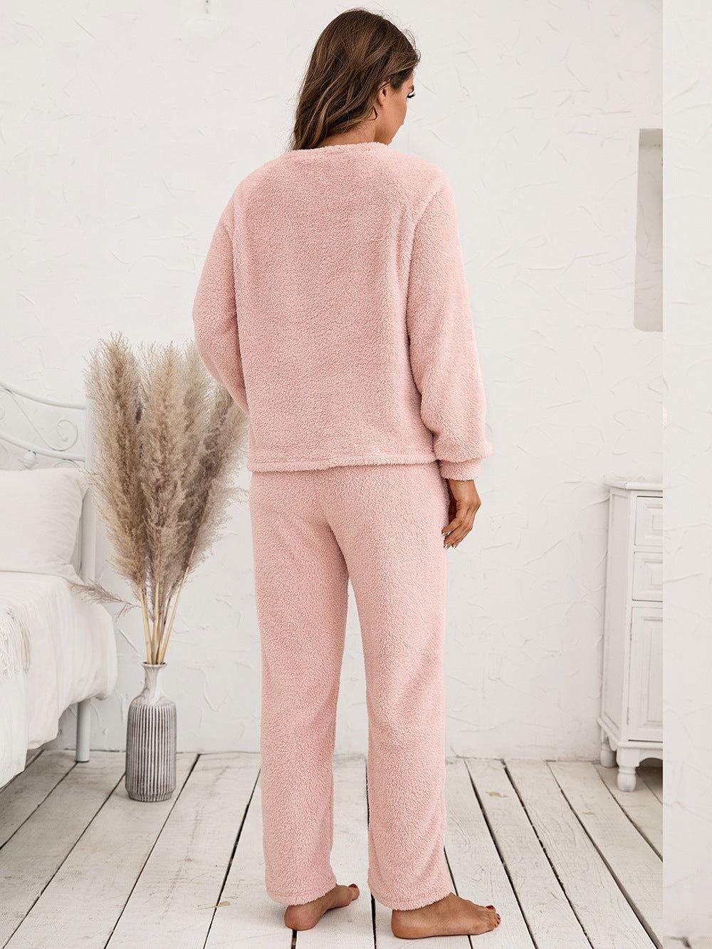 Ivy Lane Teddy Long Sleeve Top and Pants Lounge Set - Clothes For Her Online Store