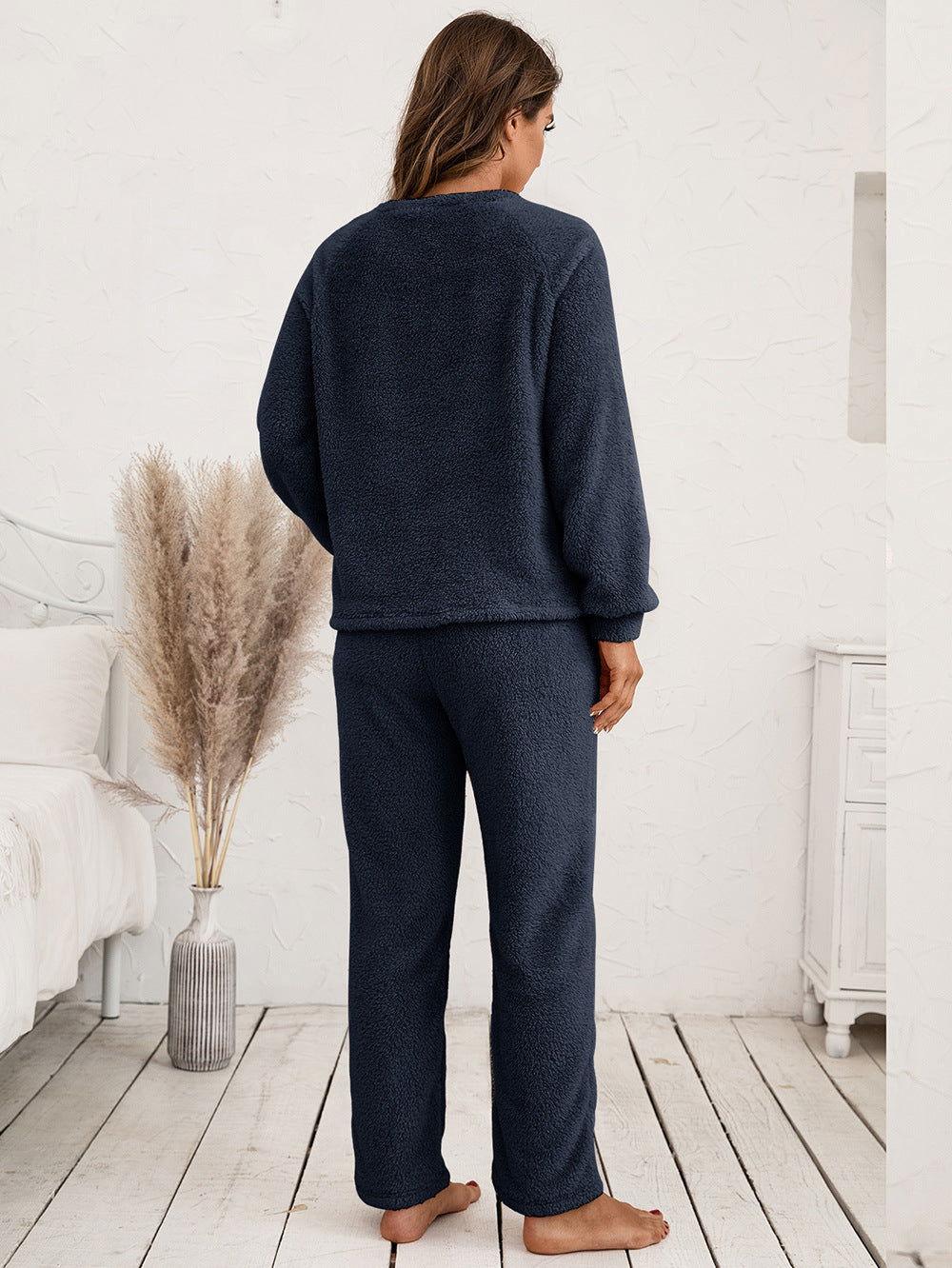 Ivy Lane Teddy Long Sleeve Top and Pants Lounge Set - Clothes For Her Online Store