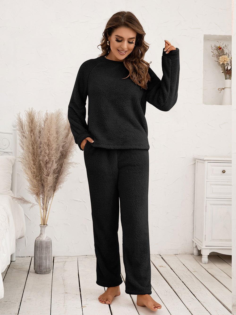 Ivy Lane Teddy Long Sleeve Top and Pants Lounge Set - Clothes For Her Online Store