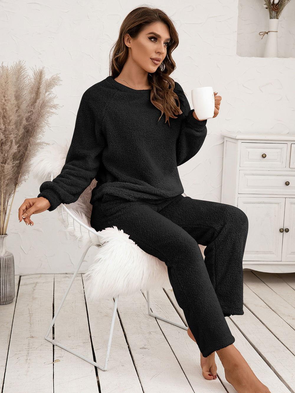 Ivy Lane Teddy Long Sleeve Top and Pants Lounge Set - Clothes For Her Online Store