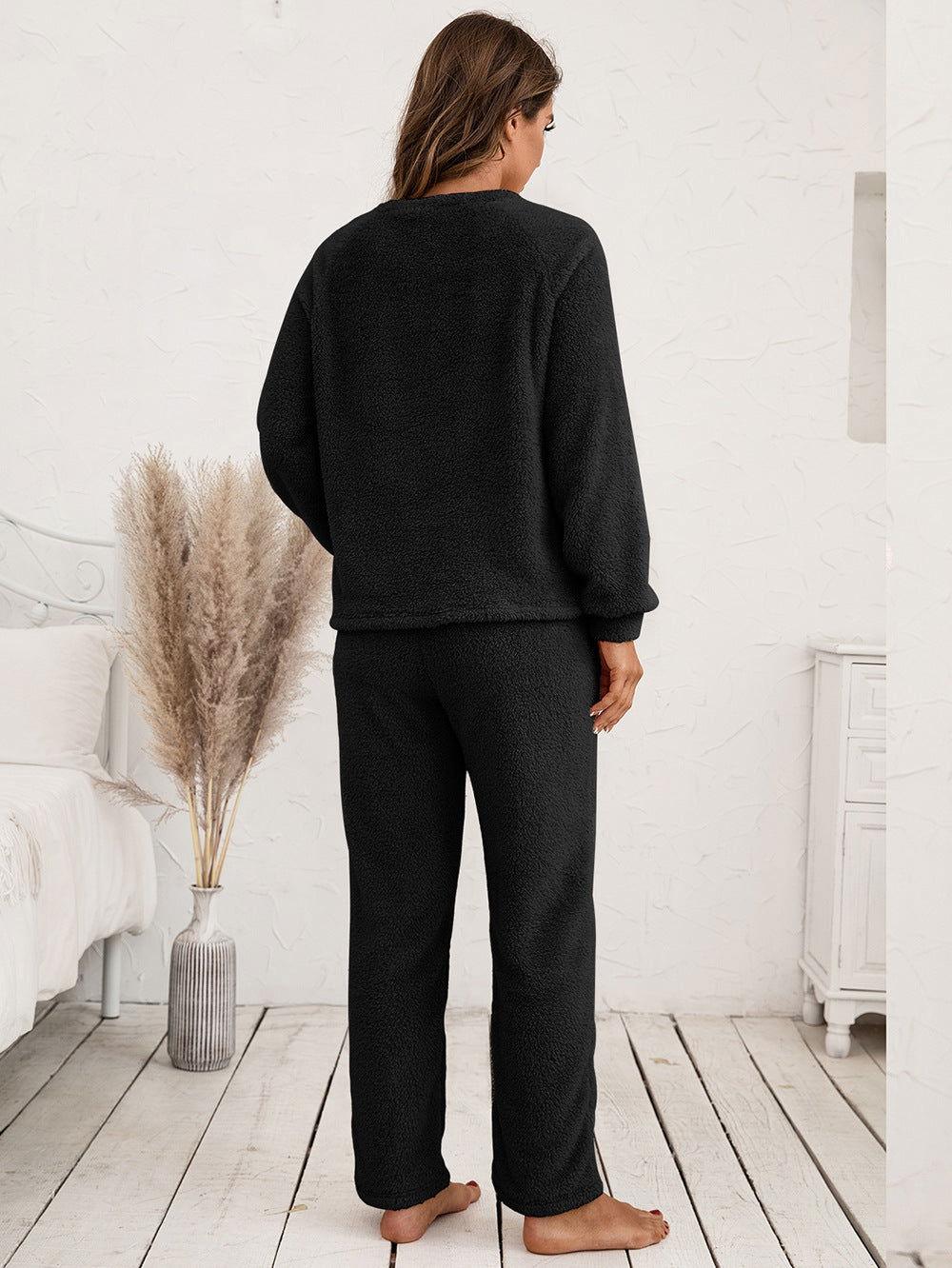 Ivy Lane Teddy Long Sleeve Top and Pants Lounge Set - Clothes For Her Online Store