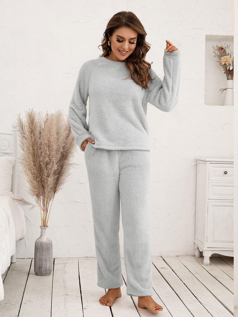 Ivy Lane Teddy Long Sleeve Top and Pants Lounge Set - Clothes For Her Online Store