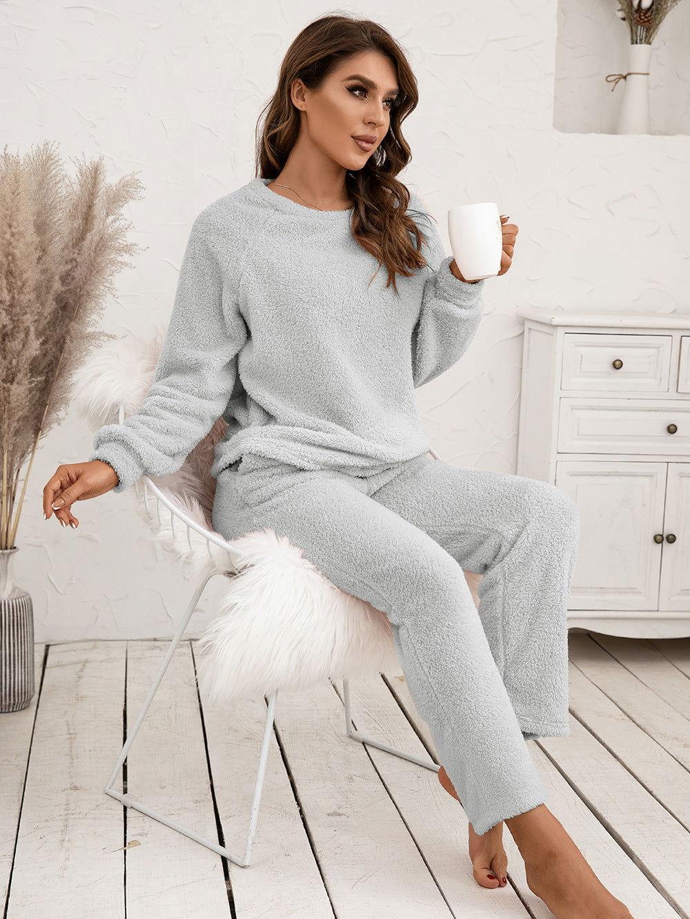 Ivy Lane Teddy Long Sleeve Top and Pants Lounge Set - Clothes For Her Online Store