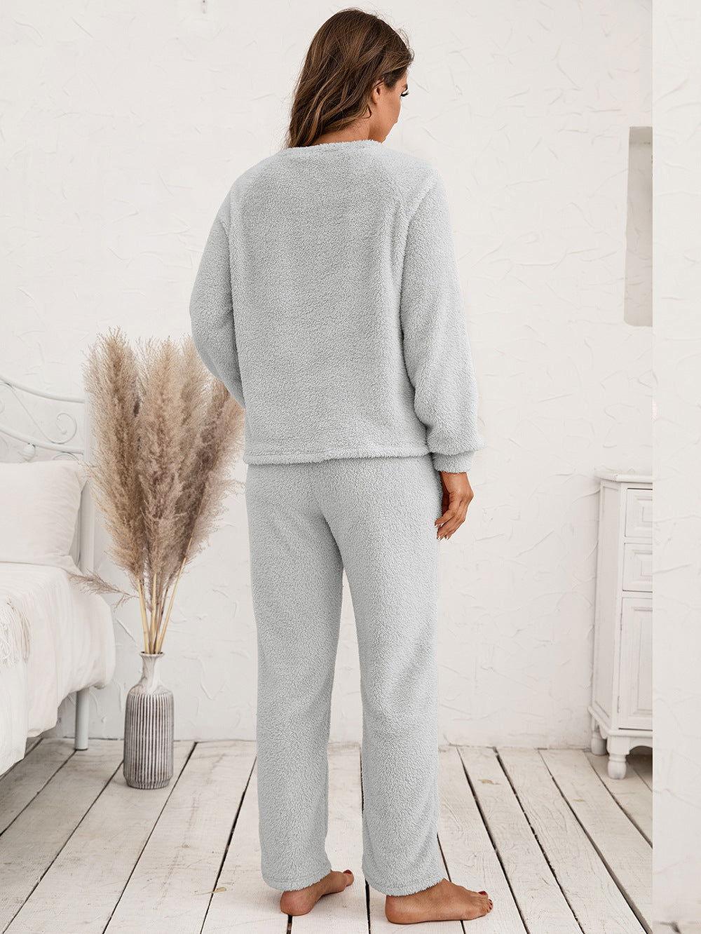 Ivy Lane Teddy Long Sleeve Top and Pants Lounge Set - Clothes For Her Online Store