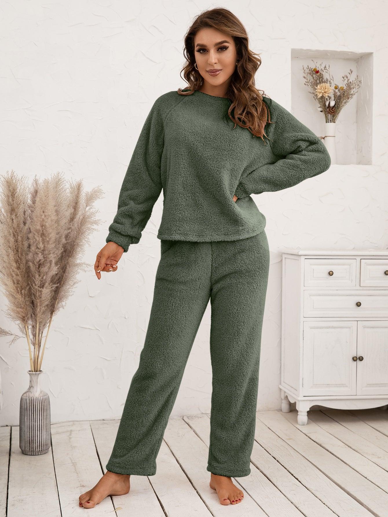 Ivy Lane Teddy Long Sleeve Top and Pants Lounge Set - Clothes For Her Online Store