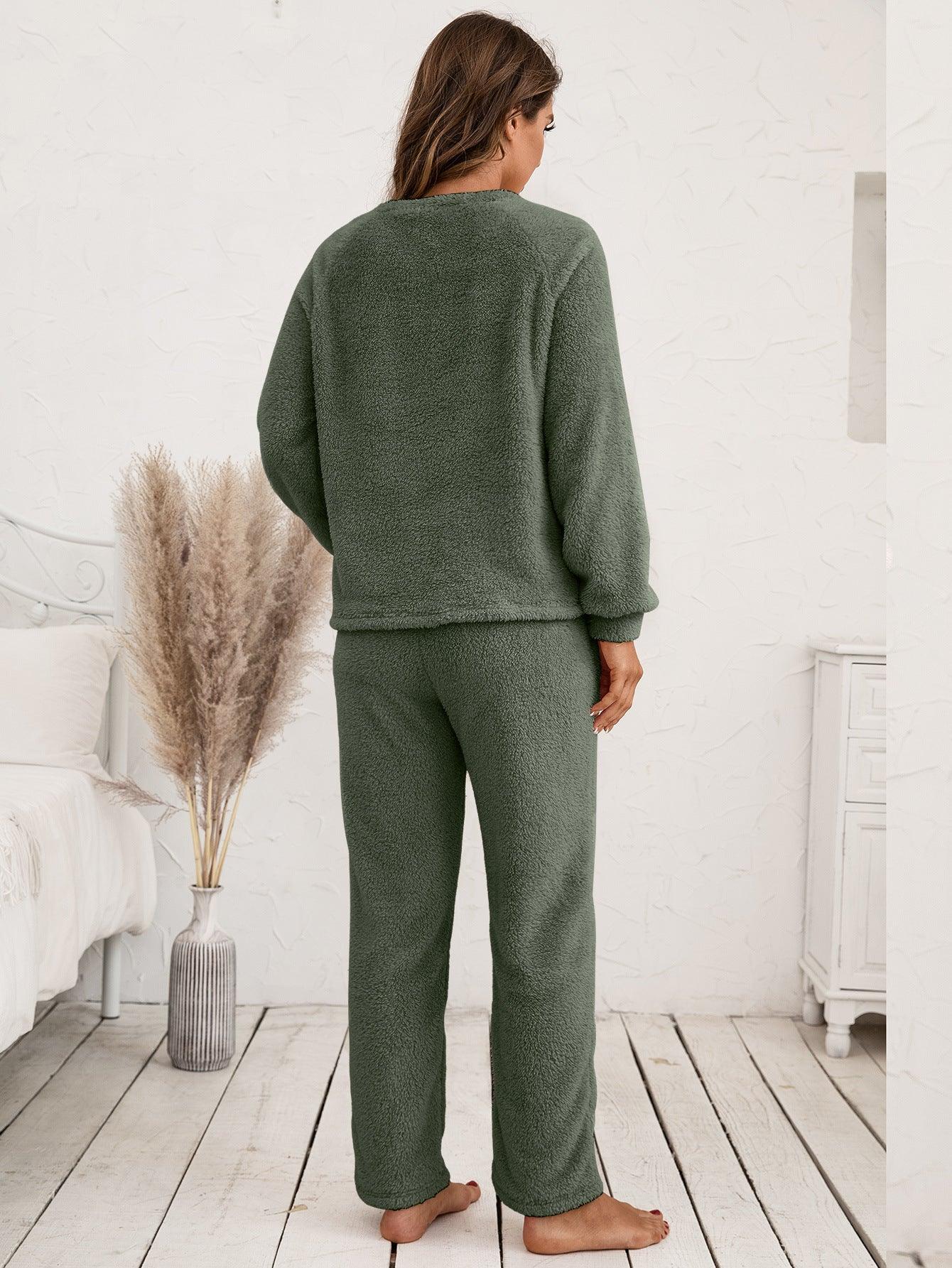Ivy Lane Teddy Long Sleeve Top and Pants Lounge Set - Clothes For Her Online Store