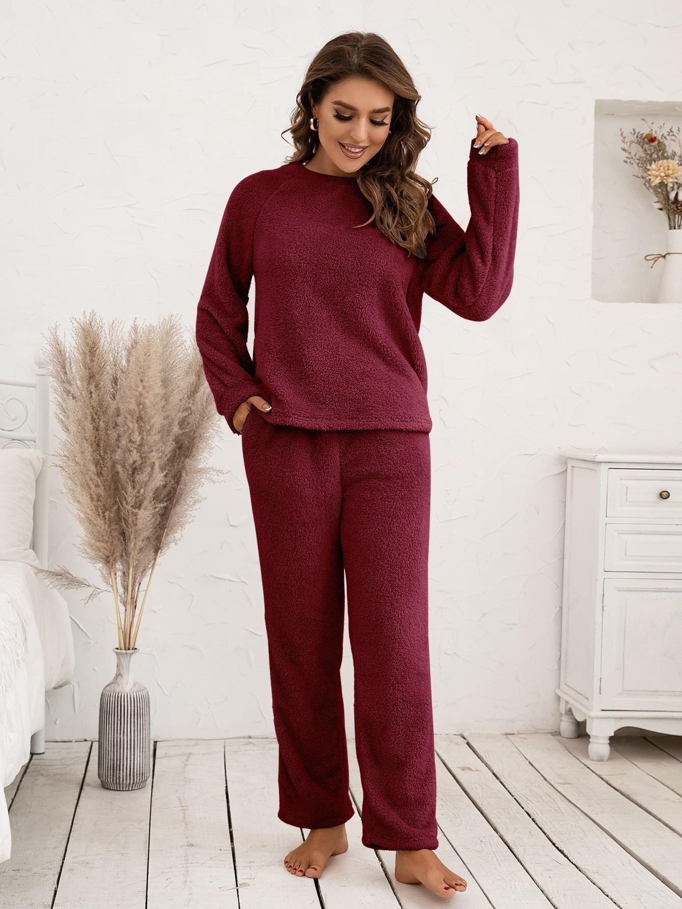 Ivy Lane Teddy Long Sleeve Top and Pants Lounge Set - Clothes For Her Online Store