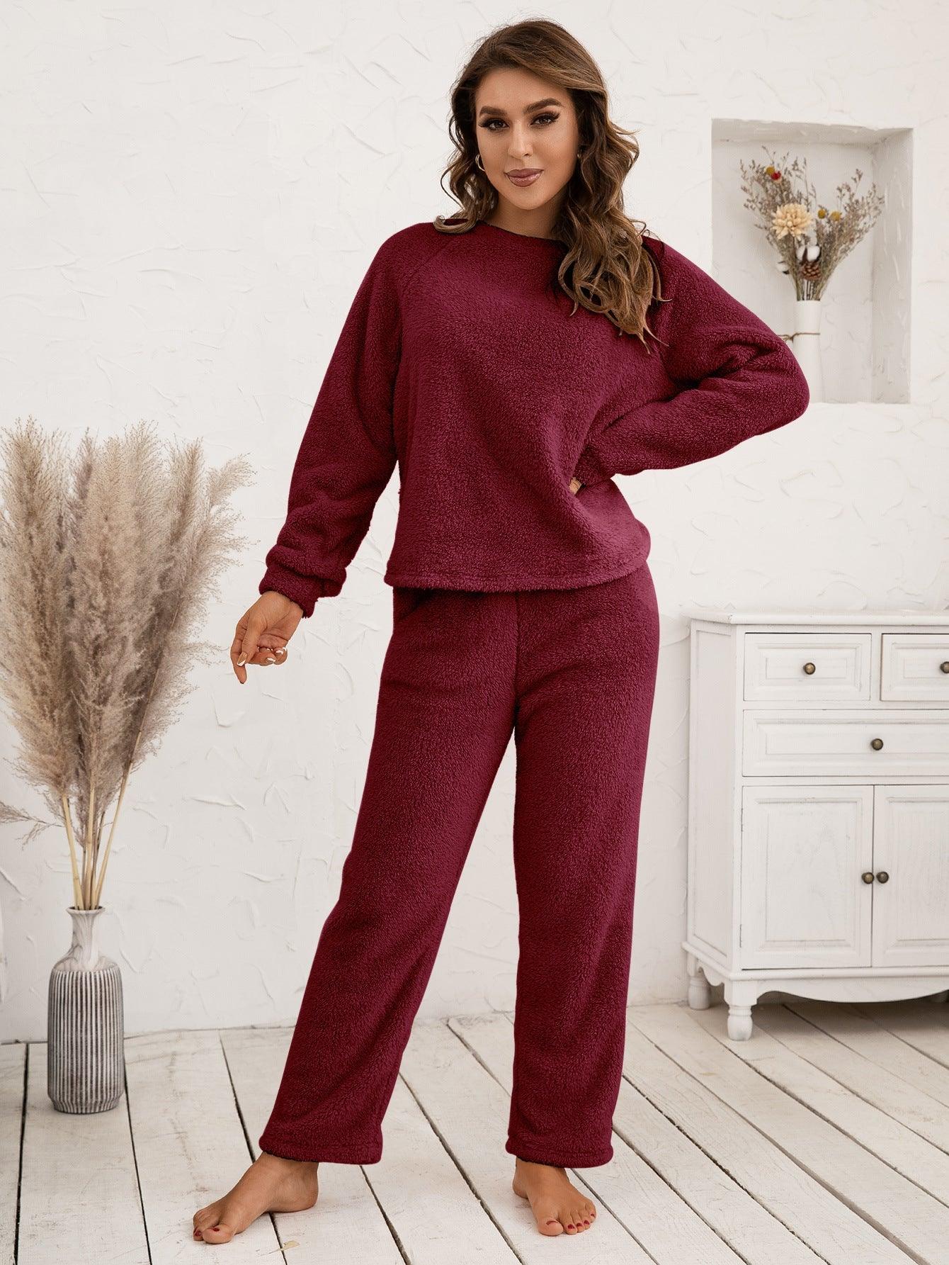 Ivy Lane Teddy Long Sleeve Top and Pants Lounge Set - Clothes For Her Online Store