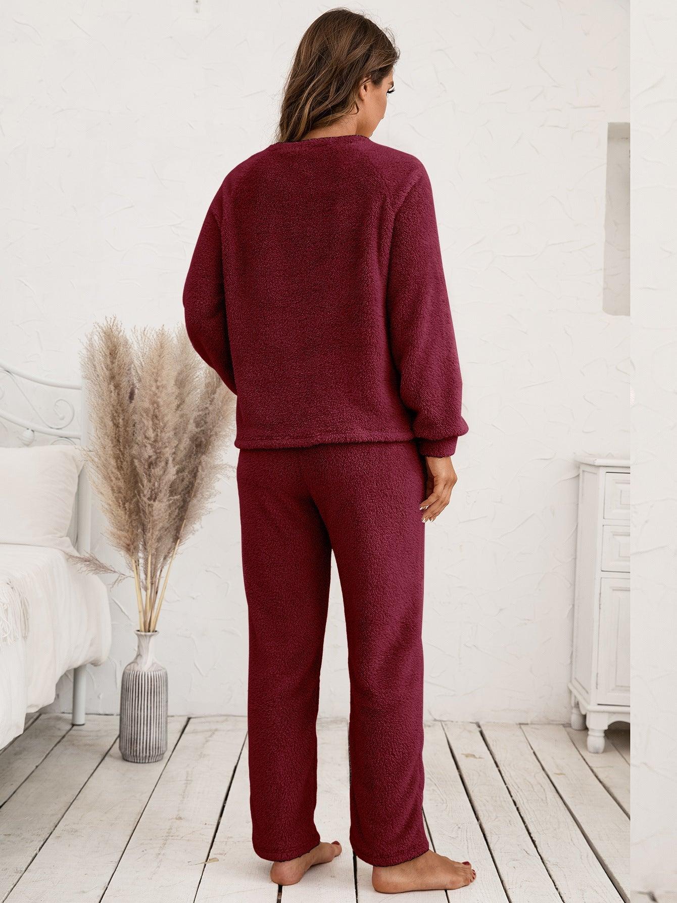 Ivy Lane Teddy Long Sleeve Top and Pants Lounge Set - Clothes For Her Online Store