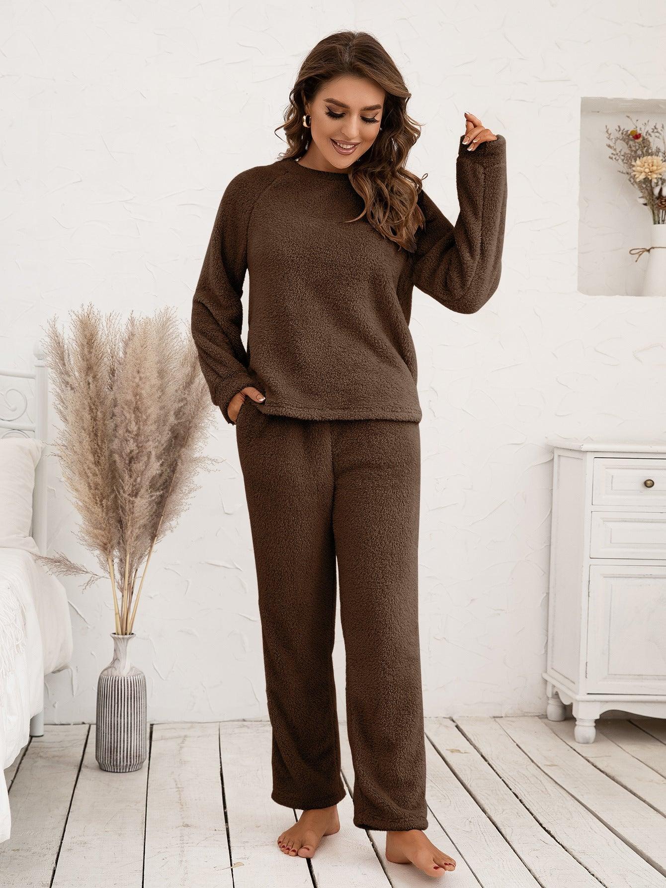 Ivy Lane Teddy Long Sleeve Top and Pants Lounge Set - Clothes For Her Online Store