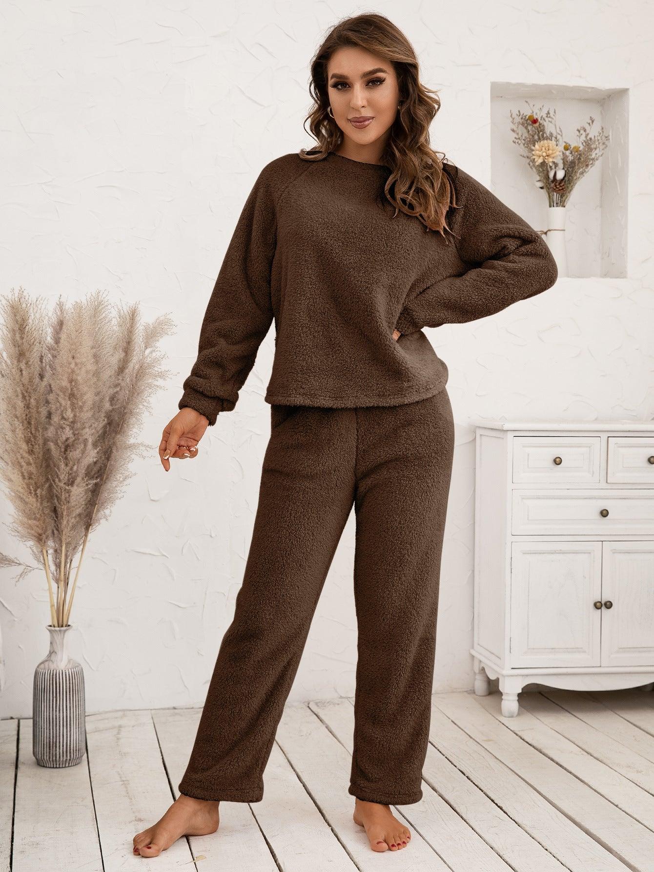 Ivy Lane Teddy Long Sleeve Top and Pants Lounge Set - Clothes For Her Online Store