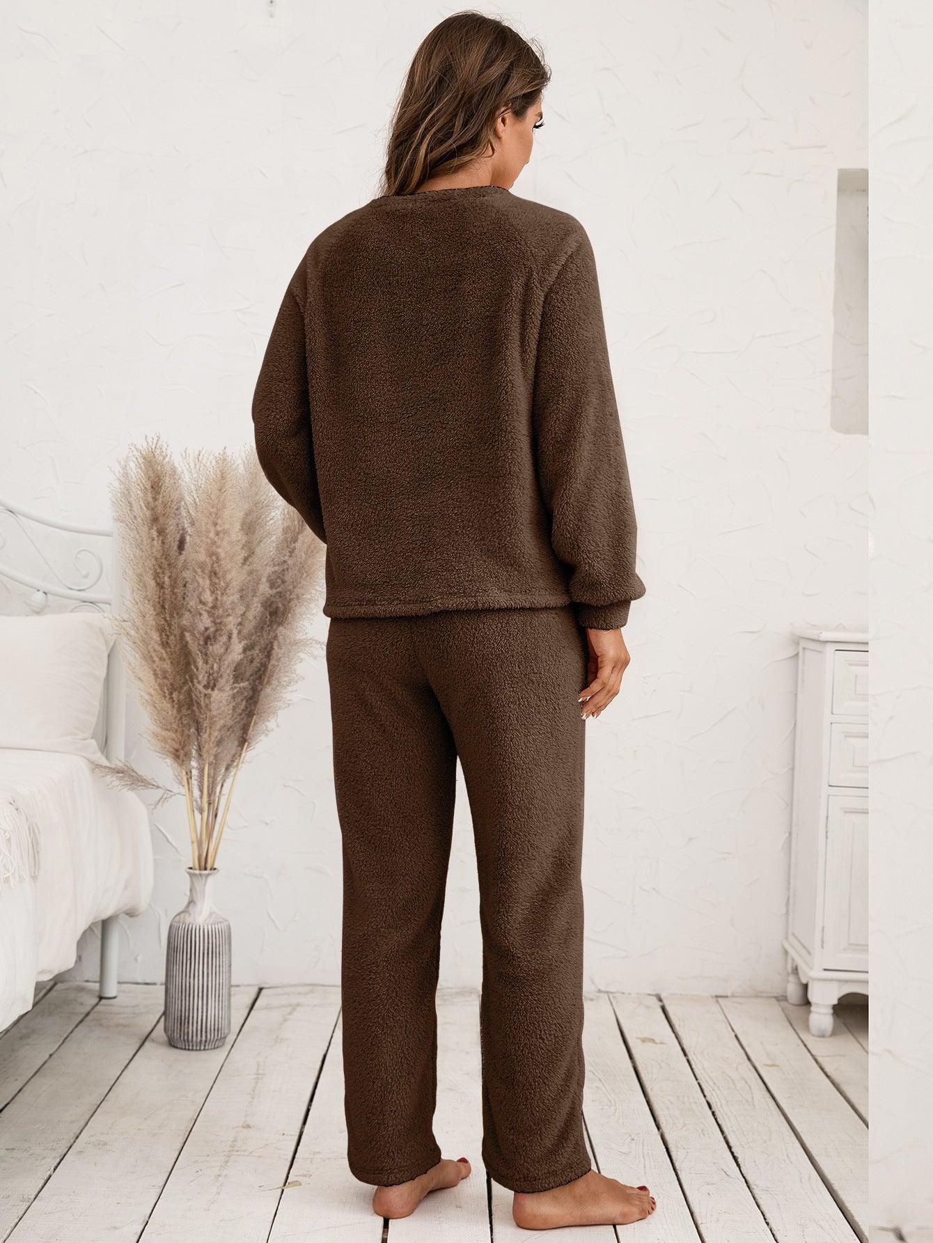 Ivy Lane Teddy Long Sleeve Top and Pants Lounge Set - Clothes For Her Online Store