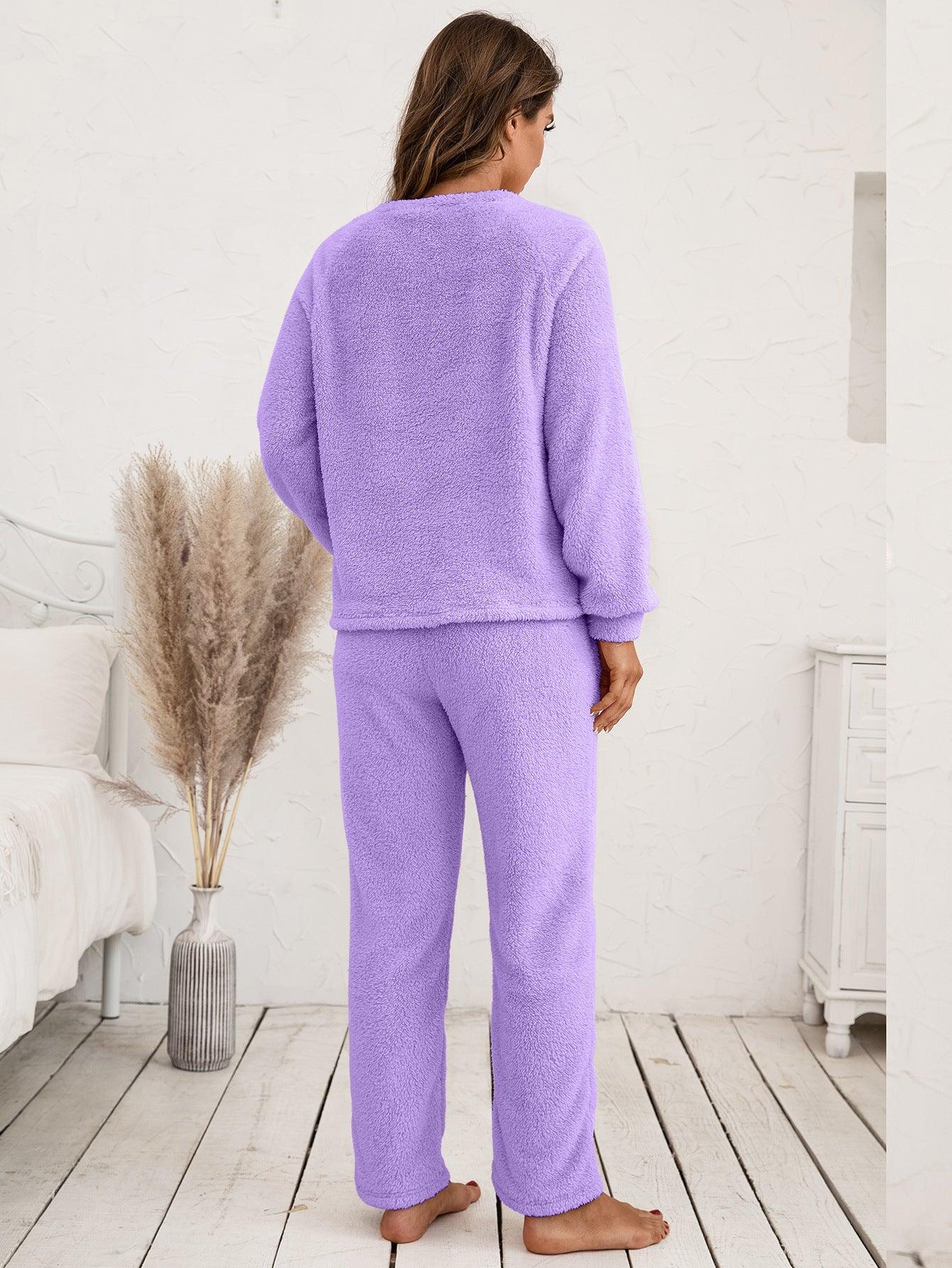 Ivy Lane Teddy Long Sleeve Top and Pants Lounge Set - Clothes For Her Online Store