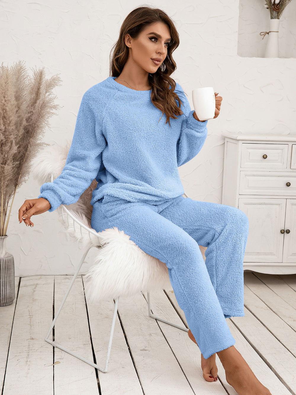 Ivy Lane Teddy Long Sleeve Top and Pants Lounge Set - Clothes For Her Online Store