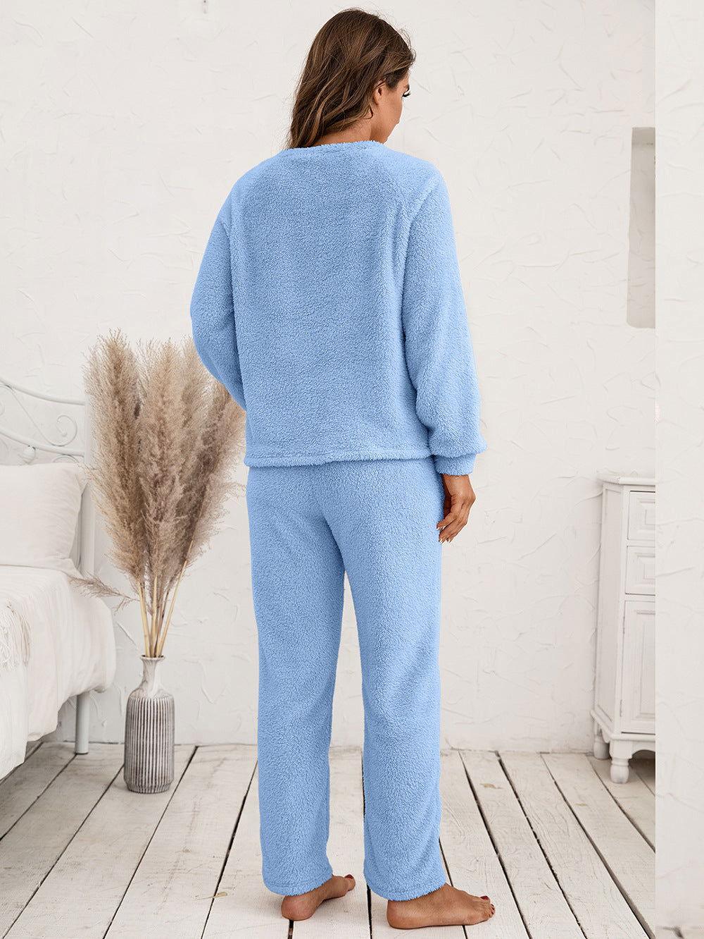 Ivy Lane Teddy Long Sleeve Top and Pants Lounge Set - Clothes For Her Online Store
