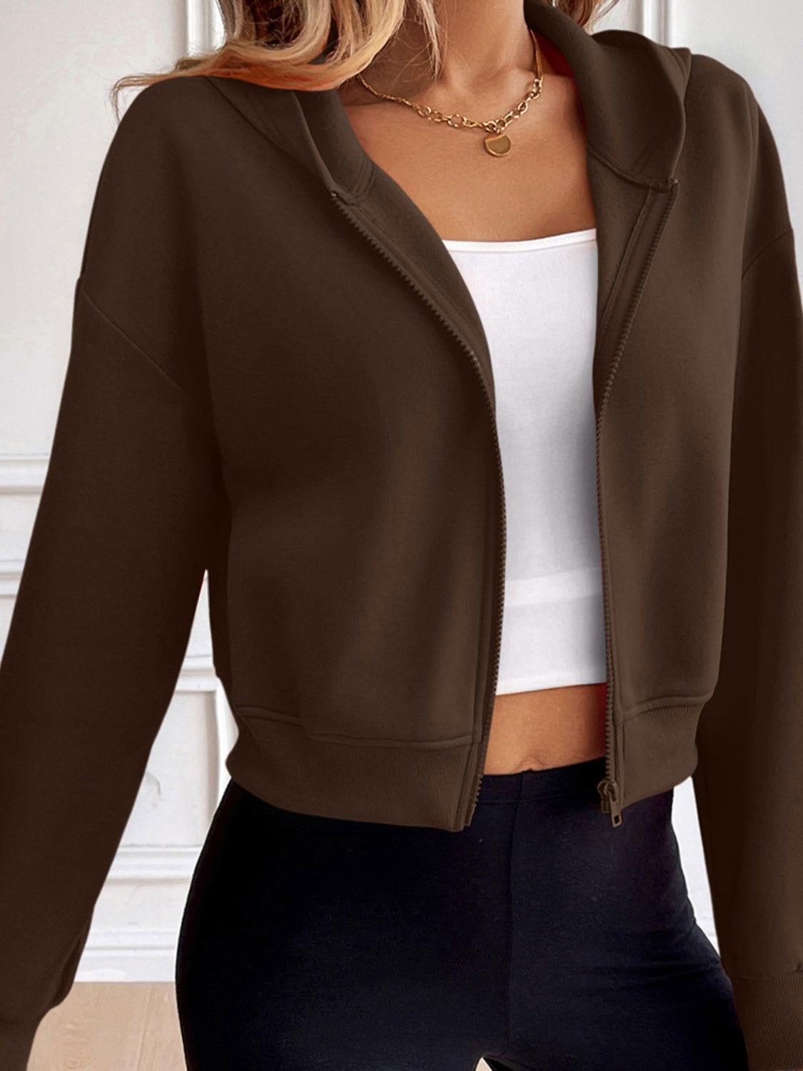 Ivy Lane Zip Up Dropped Shoulder Hooded Jacket - Clothes For Her Online Store