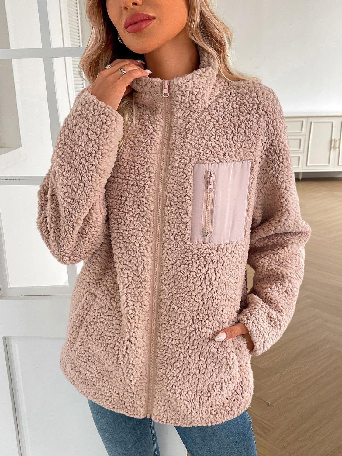 Ivy Lane Zip Up Long Sleeve Fuzzy Jacket - Clothes For Her Online Store