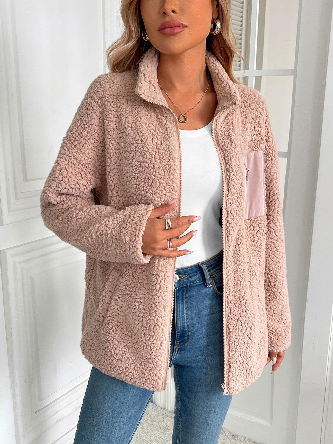 Ivy Lane Zip Up Long Sleeve Fuzzy Jacket - Clothes For Her Online Store