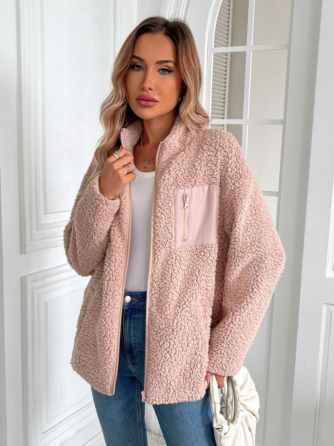 Ivy Lane Zip Up Long Sleeve Fuzzy Jacket - Clothes For Her Online Store