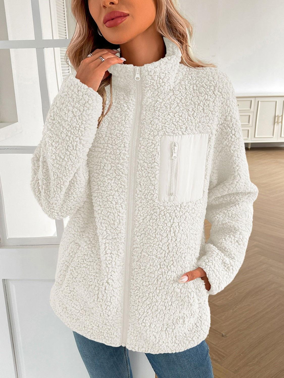 Ivy Lane Zip Up Long Sleeve Fuzzy Jacket - Clothes For Her Online Store