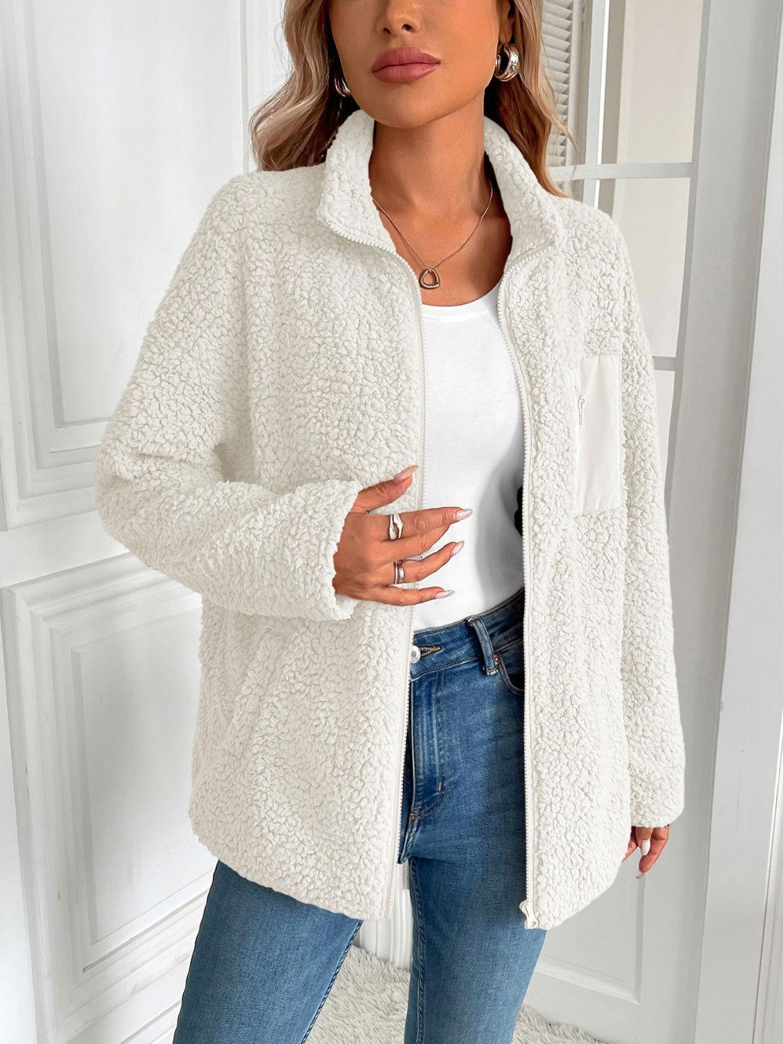 Ivy Lane Zip Up Long Sleeve Fuzzy Jacket - Clothes For Her Online Store