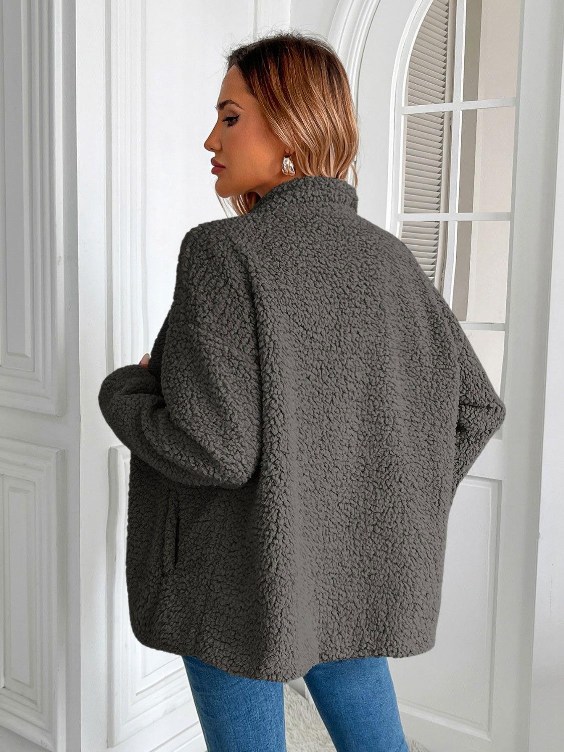 Ivy Lane Zip Up Long Sleeve Fuzzy Jacket - Clothes For Her Online Store