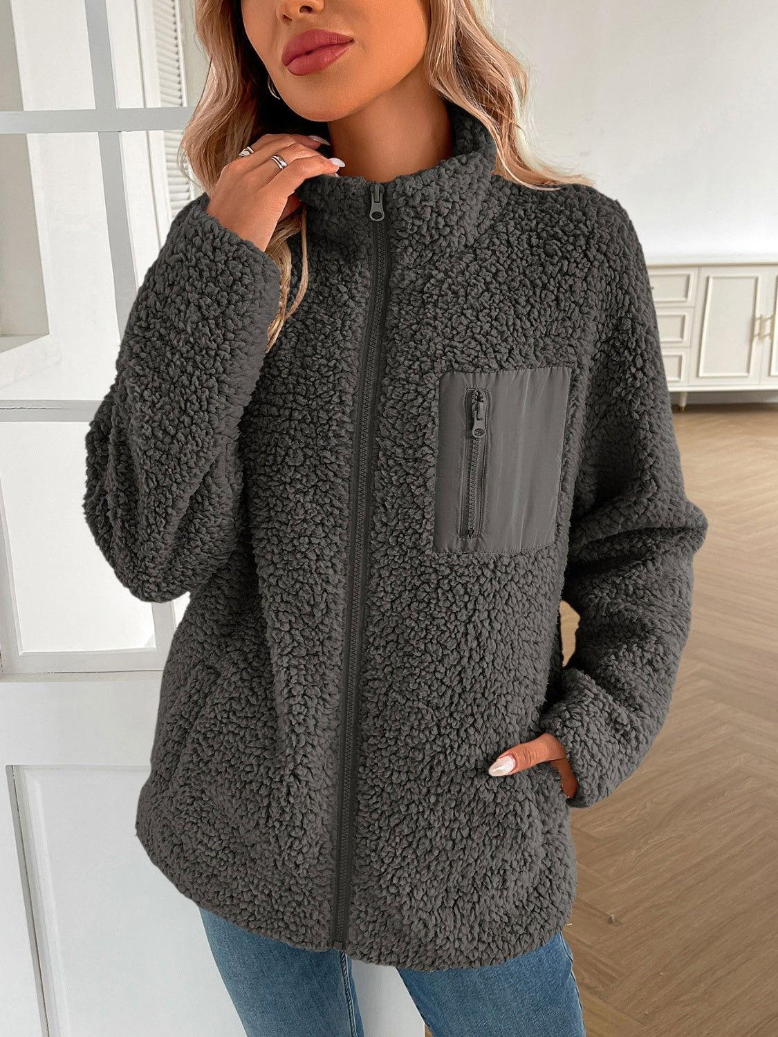 Ivy Lane Zip Up Long Sleeve Fuzzy Jacket - Clothes For Her Online Store