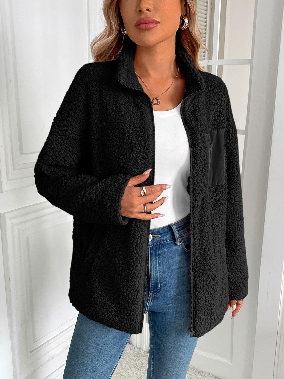 Ivy Lane Zip Up Long Sleeve Fuzzy Jacket - Clothes For Her Online Store