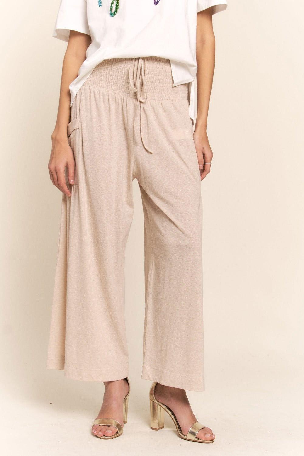 J.NNA Smocked Waist Boho Wide Leg Pants with Pockets - Clothes For Her Online Store