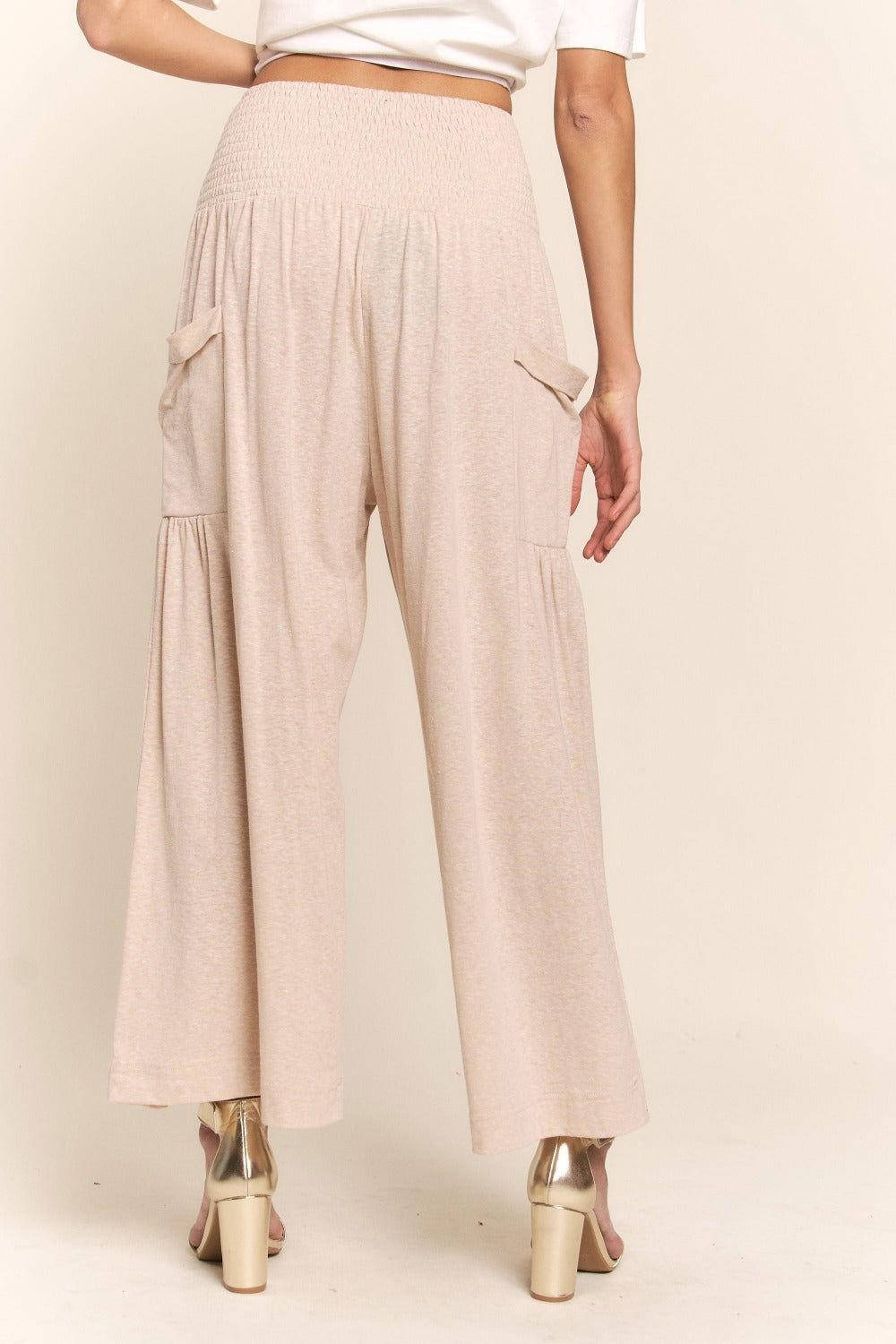 J.NNA Smocked Waist Boho Wide Leg Pants with Pockets - Clothes For Her Online Store