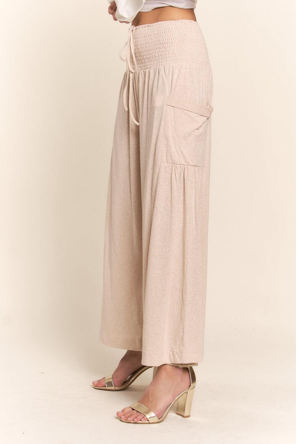 J.NNA Smocked Waist Boho Wide Leg Pants with Pockets - Clothes For Her Online Store