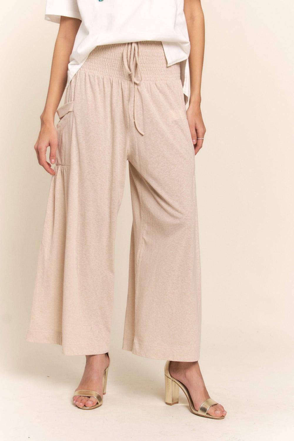 J.NNA Smocked Waist Boho Wide Leg Pants with Pockets - Clothes For Her Online Store