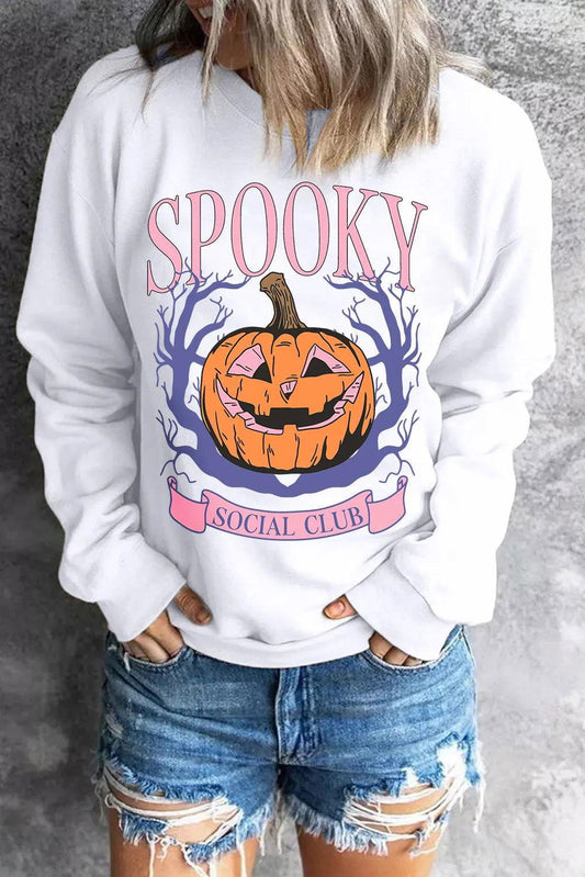Jack-O'-Lantern Round Neck Long Sleeve Sweatshirt - Clothes For Her Online Store