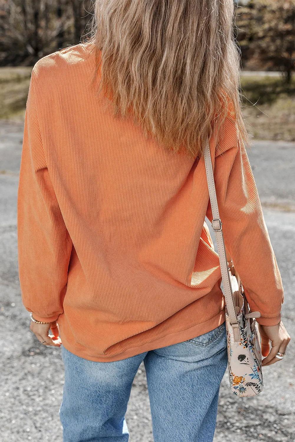 Jack-O'-Lantern Round Neck Long Sleeve Sweatshirt - Clothes For Her Online Store