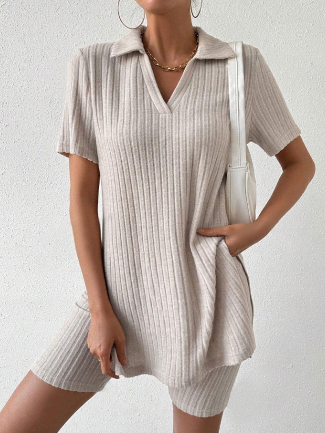 Johnny Collar Short Sleeve Top and Shorts Set - Clothes For Her Online Store
