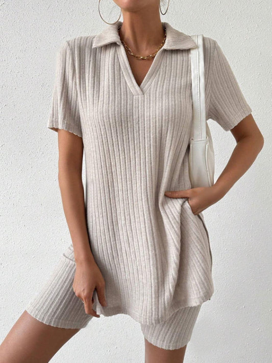Johnny Collar Short Sleeve Top and Shorts Set - Clothes For Her Online Store