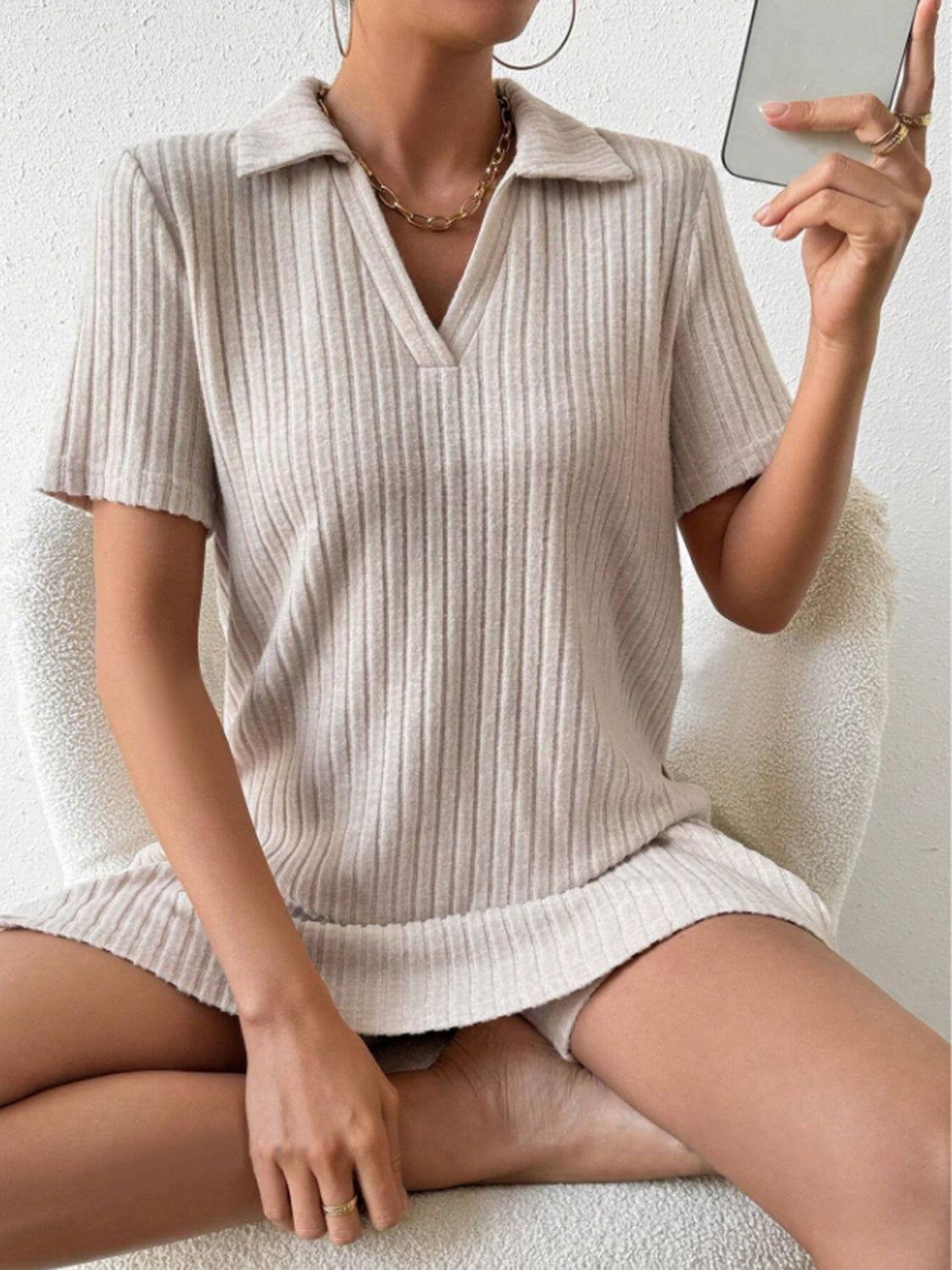 Johnny Collar Short Sleeve Top and Shorts Set - Clothes For Her Online Store