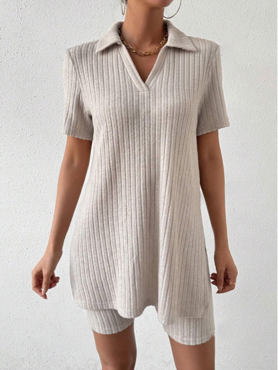 Johnny Collar Short Sleeve Top and Shorts Set - Clothes For Her Online Store