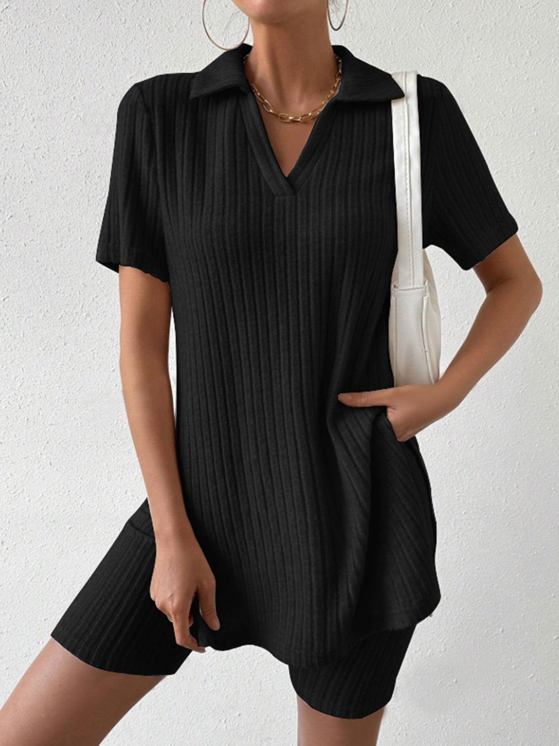 Johnny Collar Short Sleeve Top and Shorts Set - Clothes For Her Online Store
