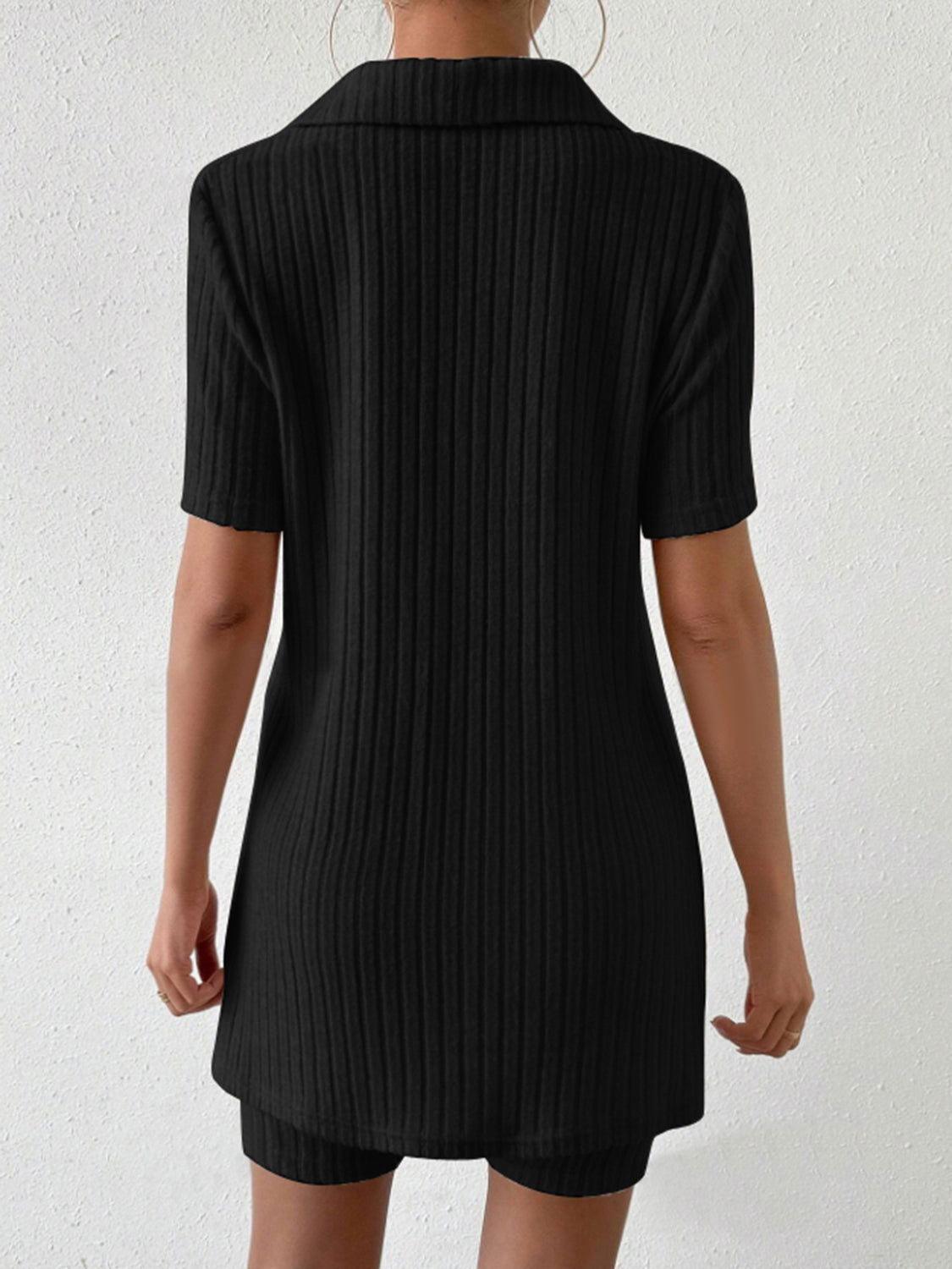 Johnny Collar Short Sleeve Top and Shorts Set - Clothes For Her Online Store