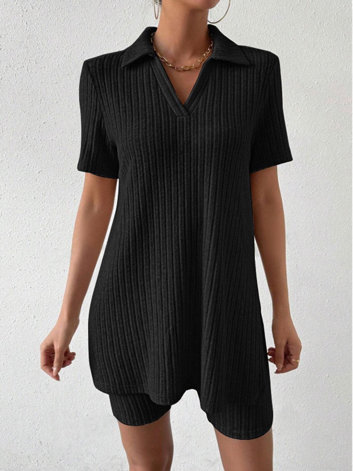 Johnny Collar Short Sleeve Top and Shorts Set - Clothes For Her Online Store