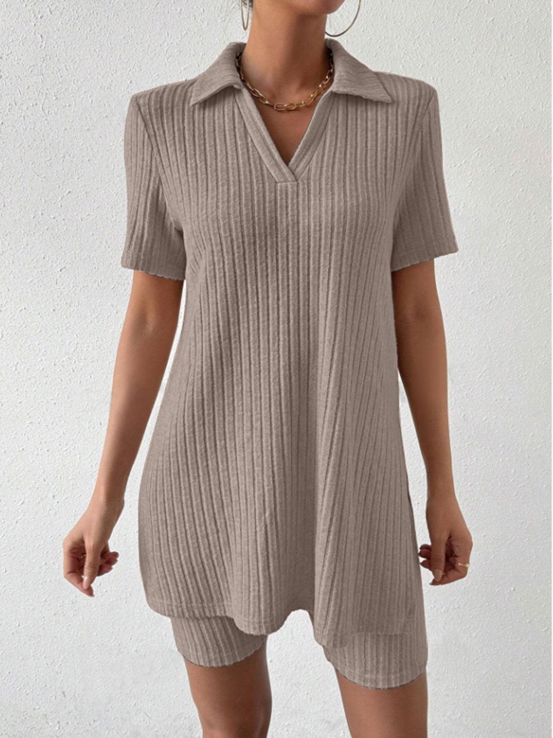 Johnny Collar Short Sleeve Top and Shorts Set - Clothes For Her Online Store
