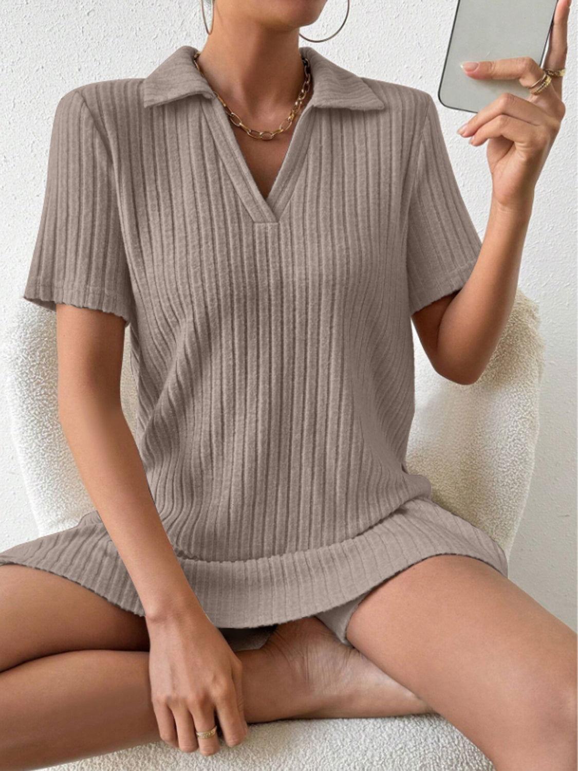 Johnny Collar Short Sleeve Top and Shorts Set - Clothes For Her Online Store